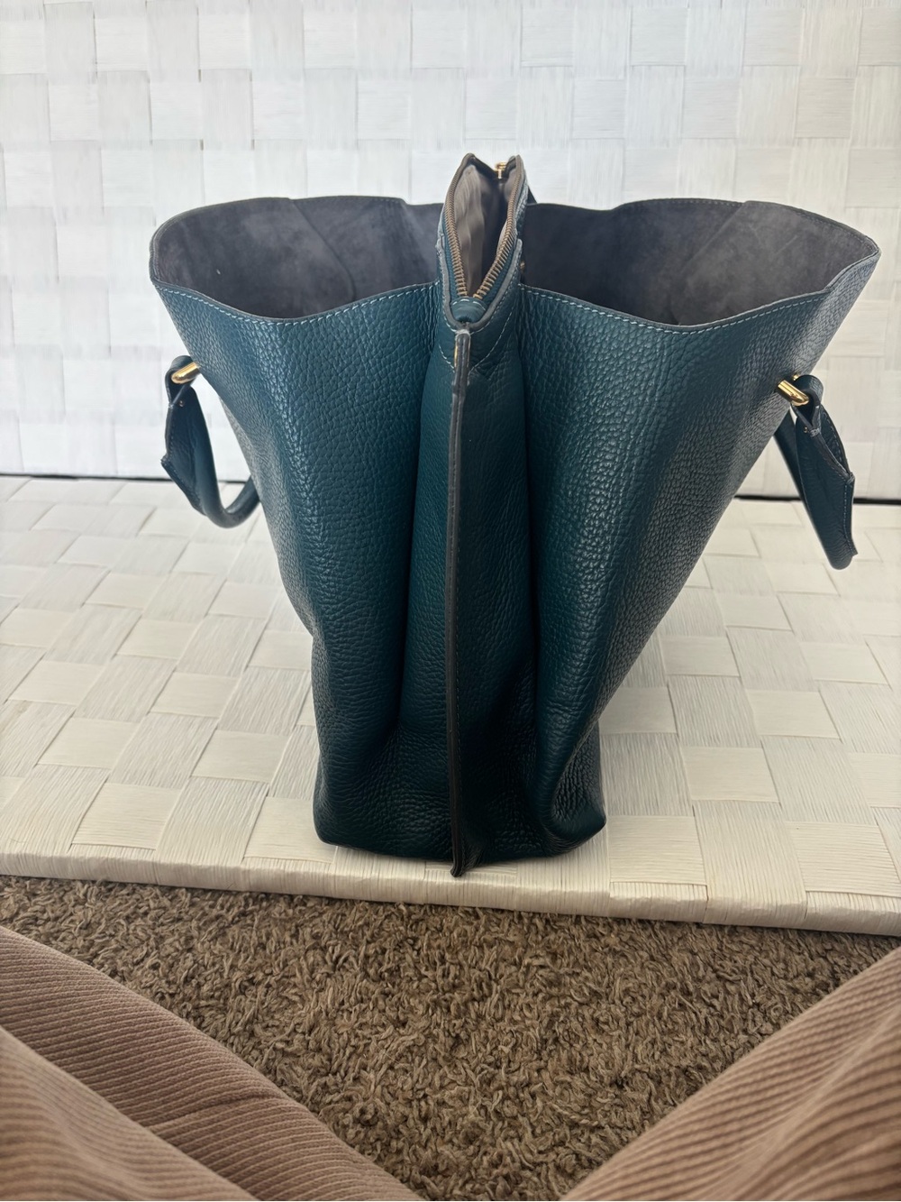 Iacucci Structured Shoulder Bag in Teal with Yellow Accent Strap - Picture 6 of 10